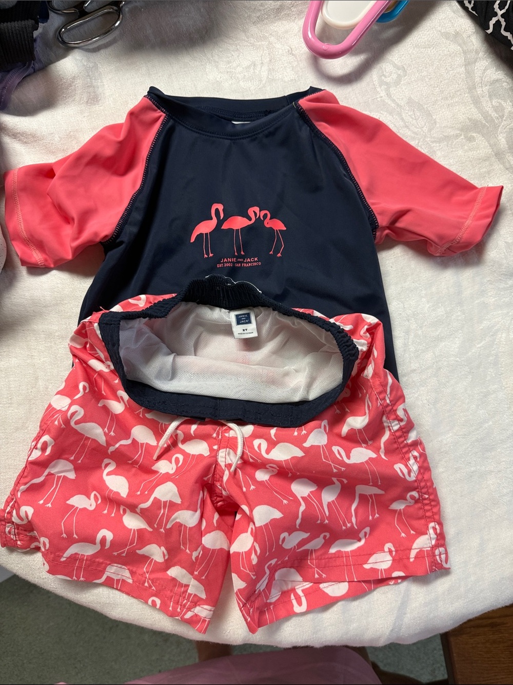 Janie and Jack Navy & Coral Flamingo Two-Piece Swim Set
Boys NWOT